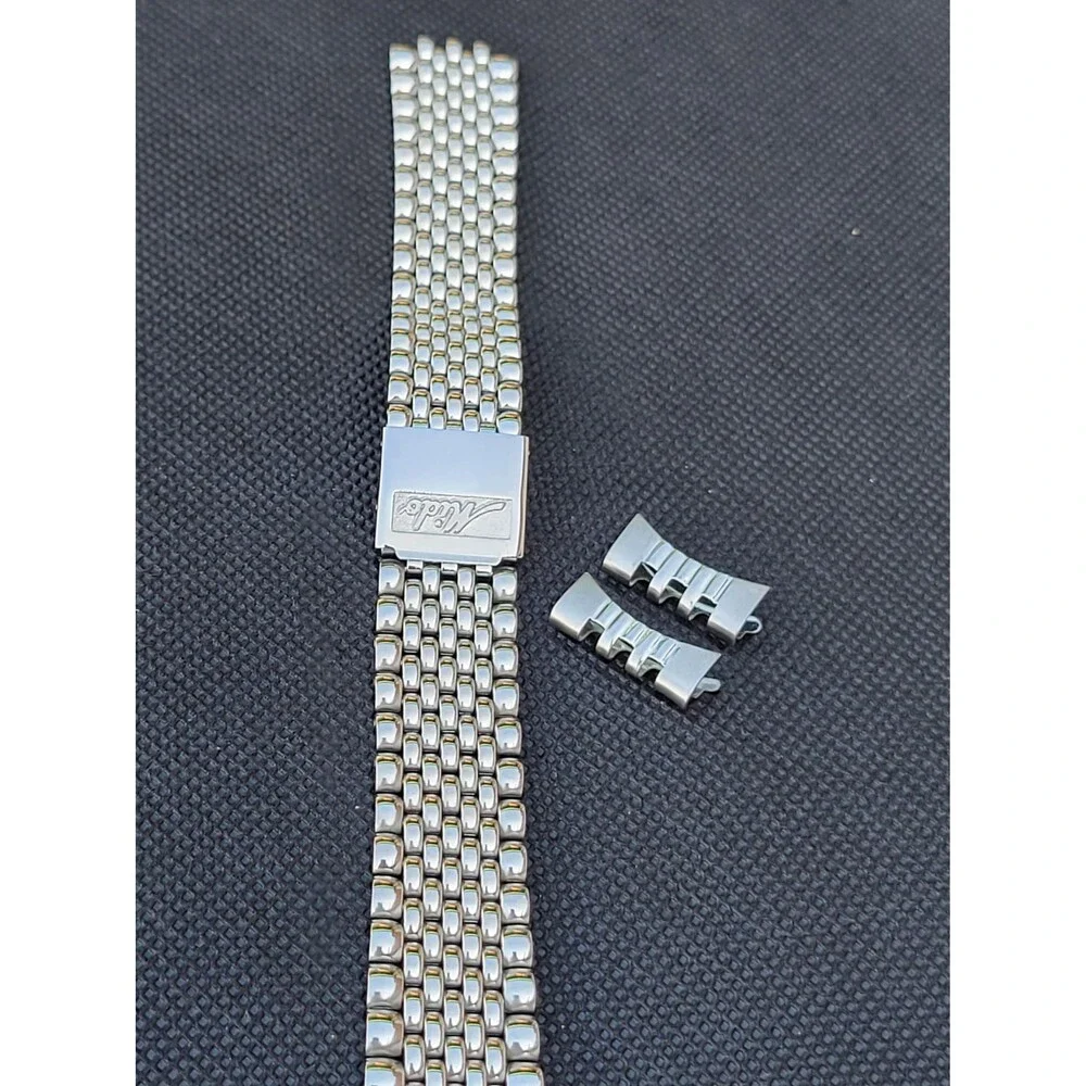NOS Vintage Mido STL Stelux Beads of Rice Watch Bracelet 18mm Stainless Steel